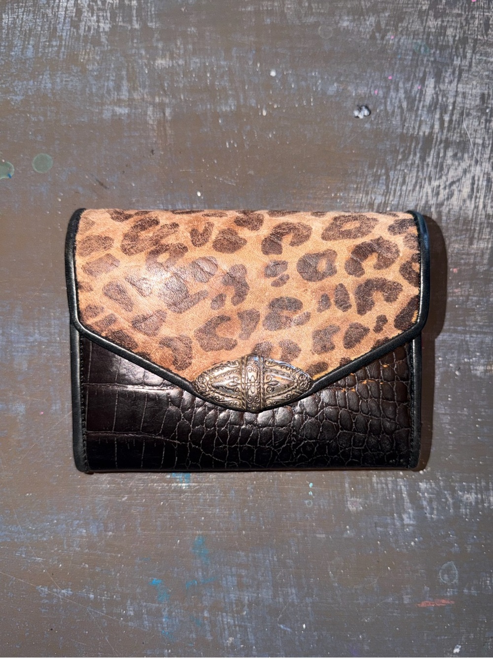 Vintage Brighton Leopard Print and Black Croc Envelope Wallet